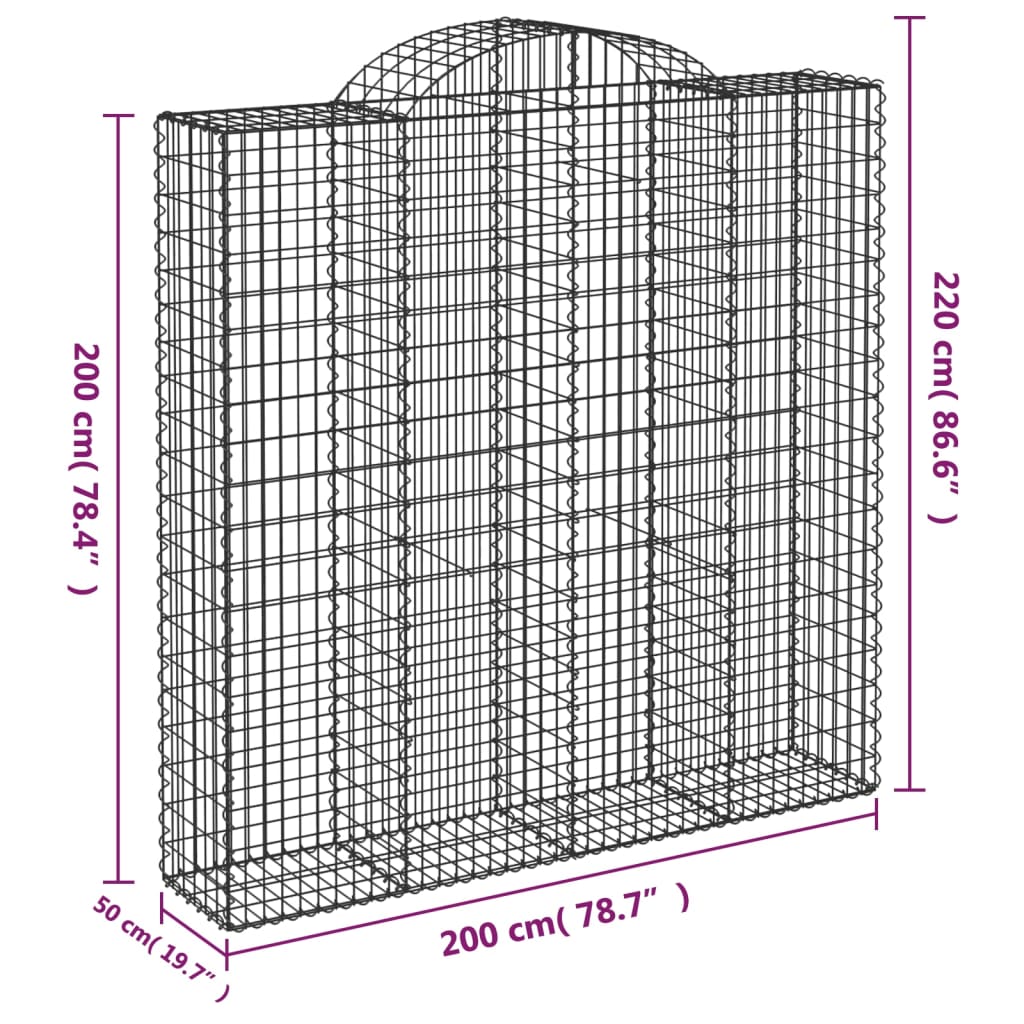 Gabionen mit Hochbogen 4 Stk. 200x50x200/220cm Verzinktes Eisen