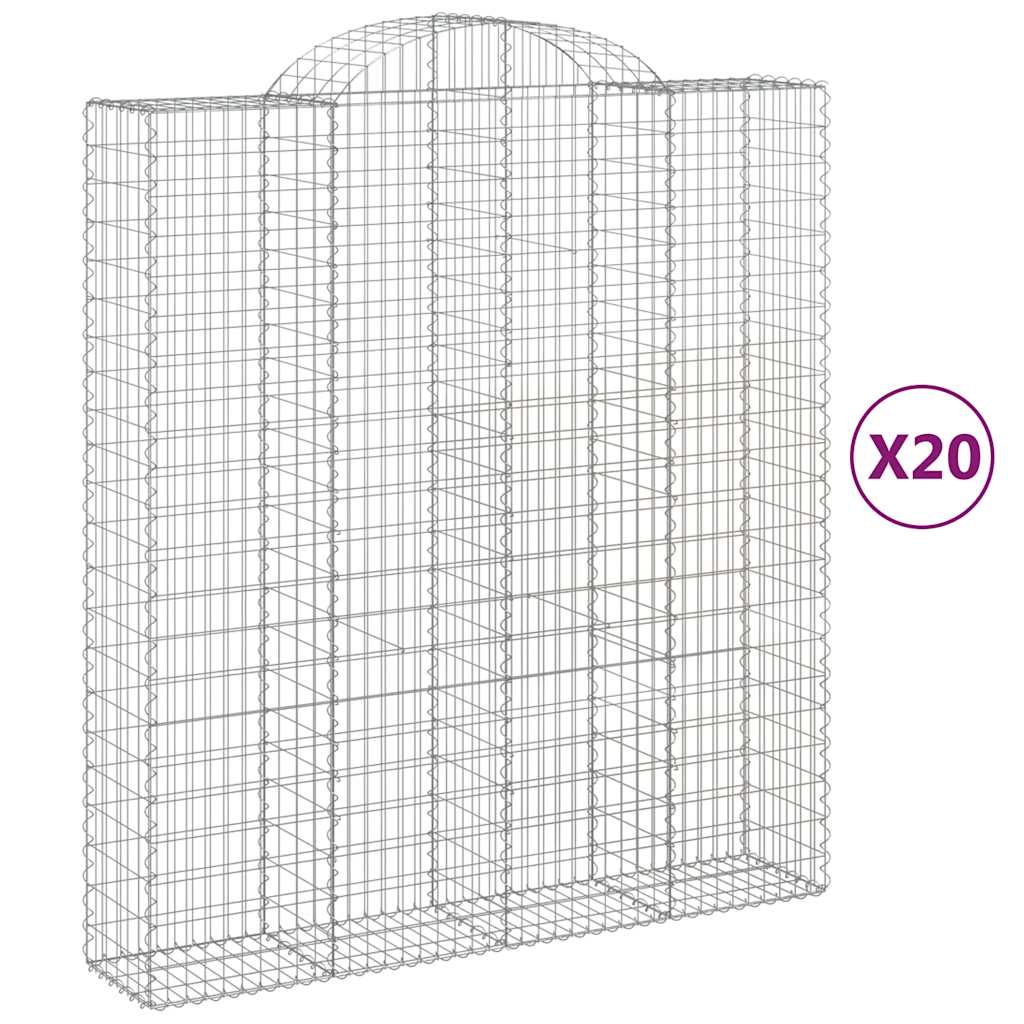 Gabionen mit Hochbogen 20Stk. 200x50x220/240cm Verzinktes Eisen