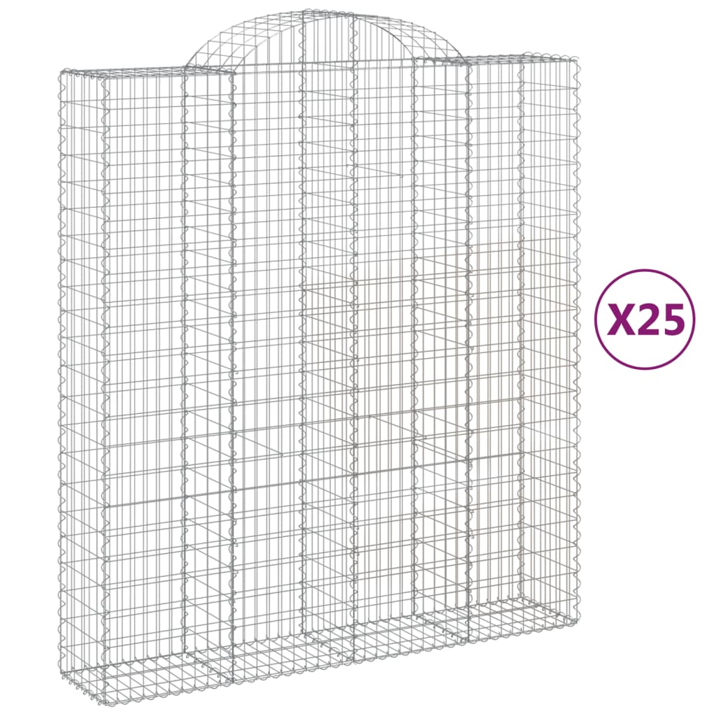 Gabionen mit Hochbogen 25Stk. 200x50x220/240cm Verzinktes Eisen