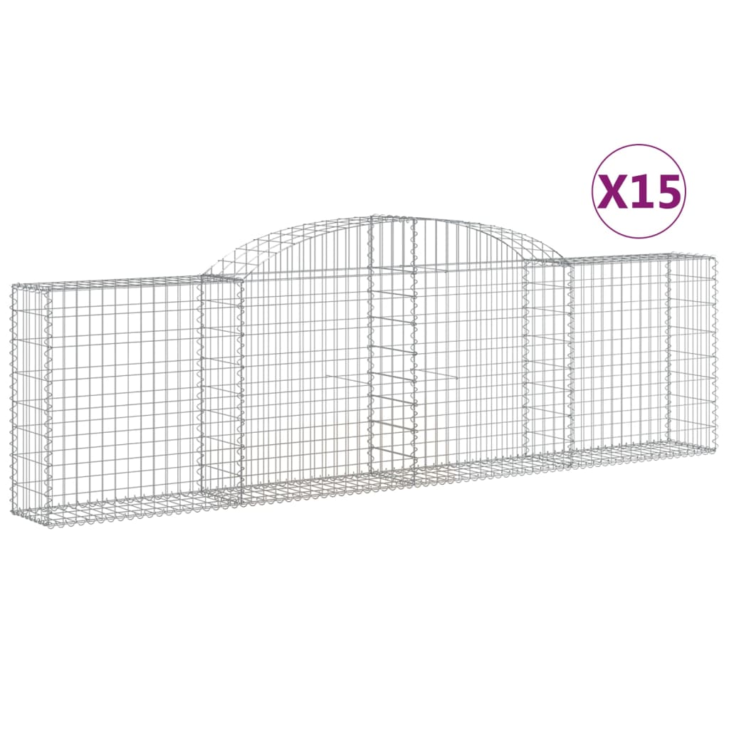 Gabionen mit Hochbogen 15 Stk. 300x30x80/100cm Verzinktes Eisen