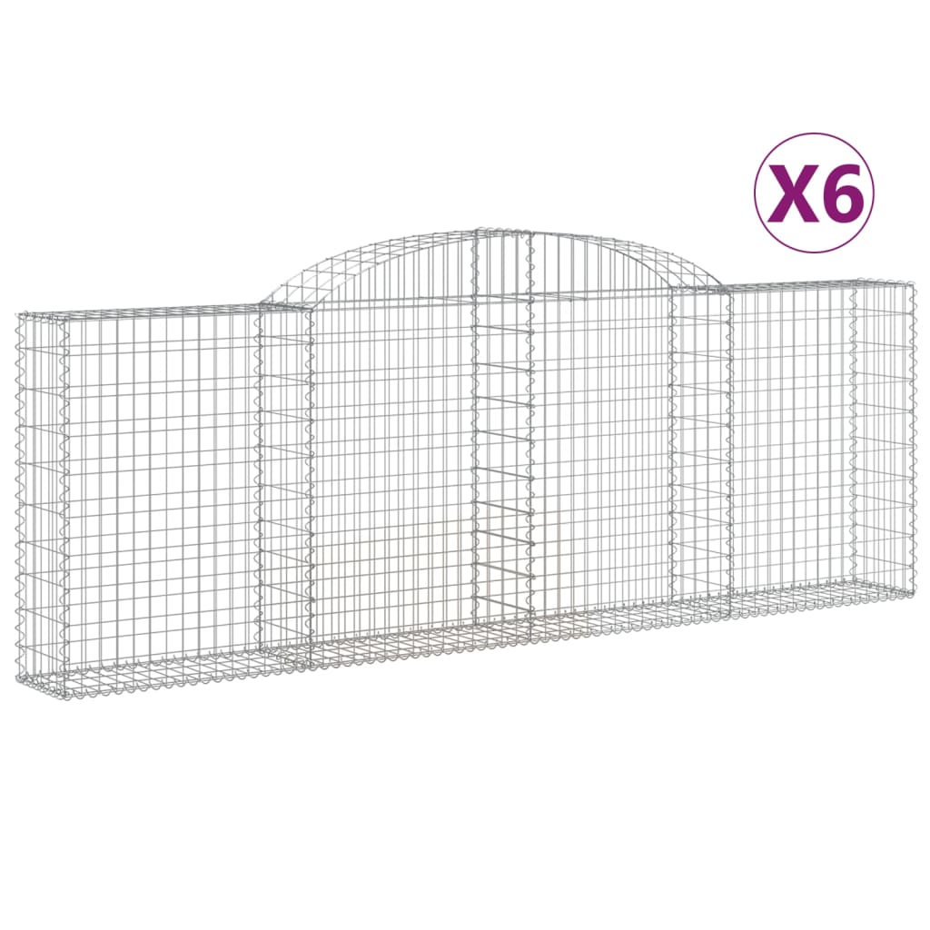 Gabionen mit Hochbogen 6 Stk. 300x30x100/120cm Verzinktes Eisen