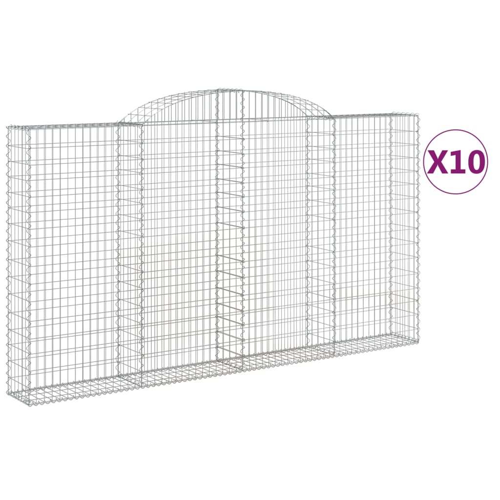 Gabionen mit Hochbogen 10 Stk 300x30x160/180cm Verzinktes Eisen