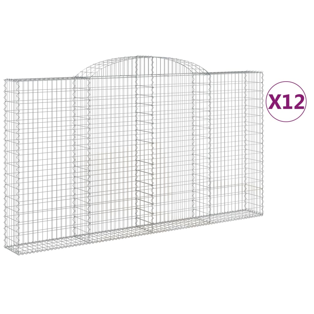 Gabionen mit Hochbogen 12 Stk 300x30x160/180cm Verzinktes Eisen