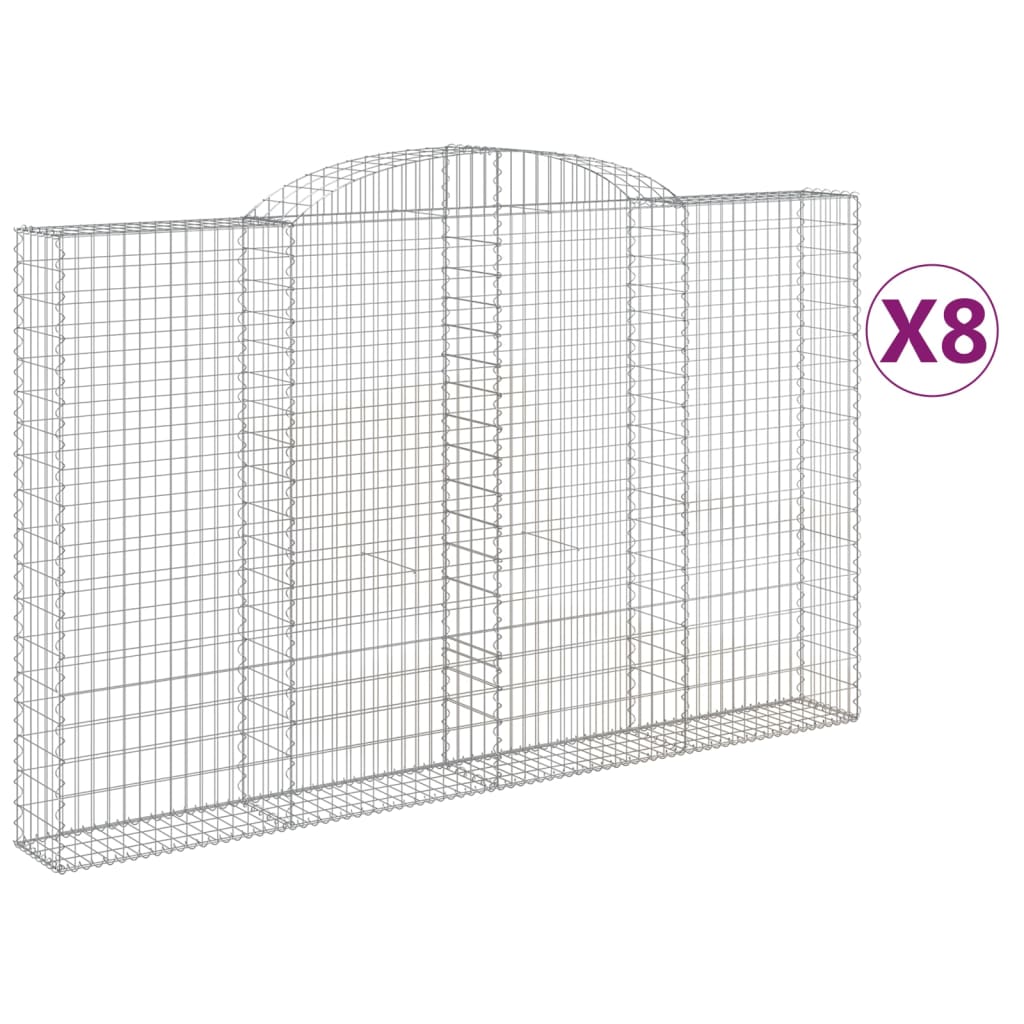 Gabionen mit Hochbogen 8 Stk. 300x30x180/200cm Verzinktes Eisen