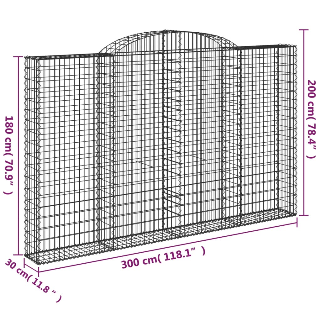 Gabionen mit Hochbogen 9 Stk. 300x30x180/200cm Verzinktes Eisen