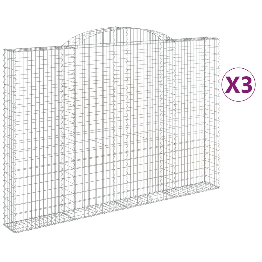 Gabionen mit Hochbogen 3 Stk. 300x30x200/220cm Verzinktes Eisen