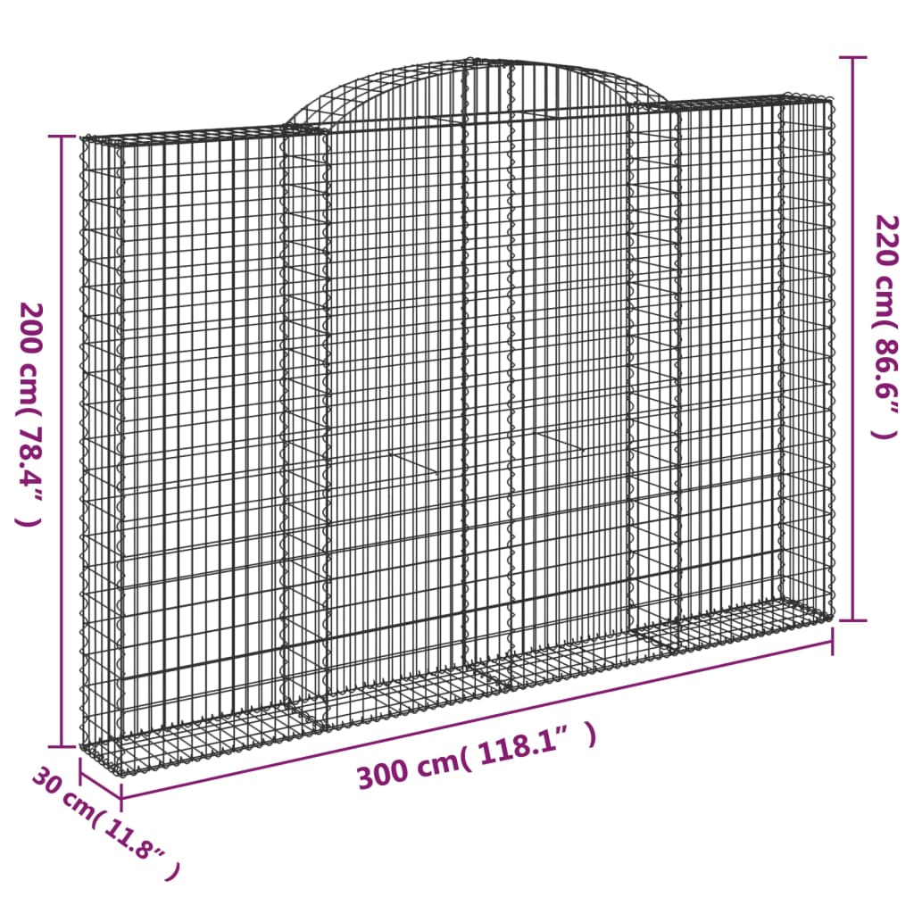 Gabionen mit Hochbogen 11 Stk 300x30x200/220cm Verzinktes Eisen