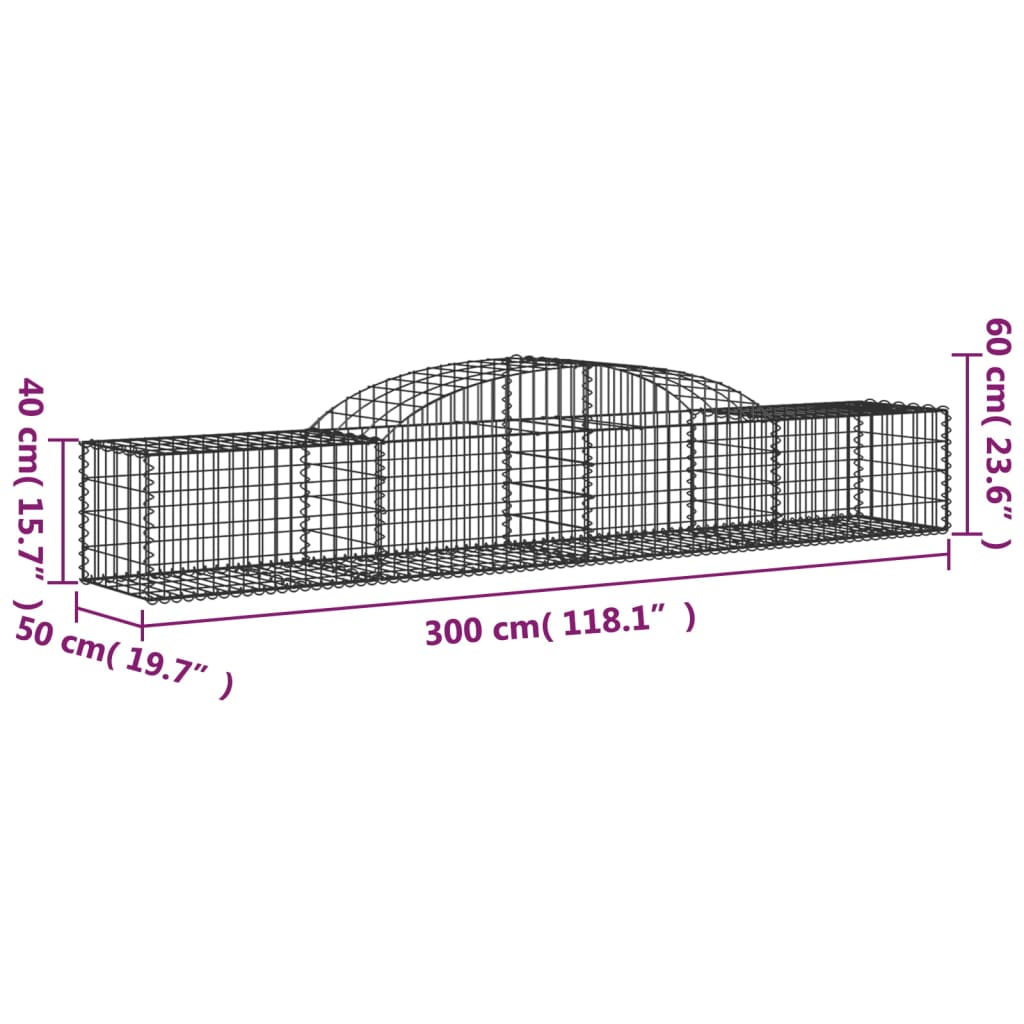 Gabionen mit Hochbogen 9 Stk. 300x50x40/60 cm Verzinktes Eisen