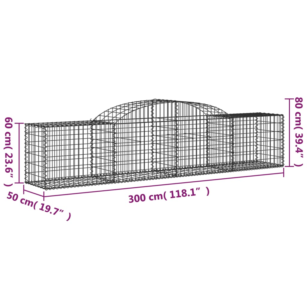 Gabionen mit Hochbogen 17 Stk. 300x50x60/80 cm Verzinktes Eisen