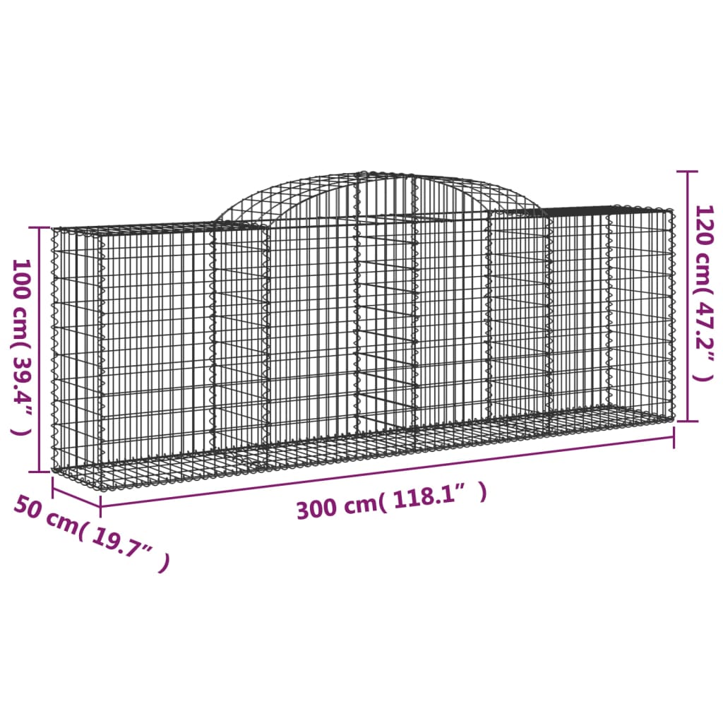 Gabionen mit Hochbogen 10 Stk 300x50x100/120cm Verzinktes Eisen