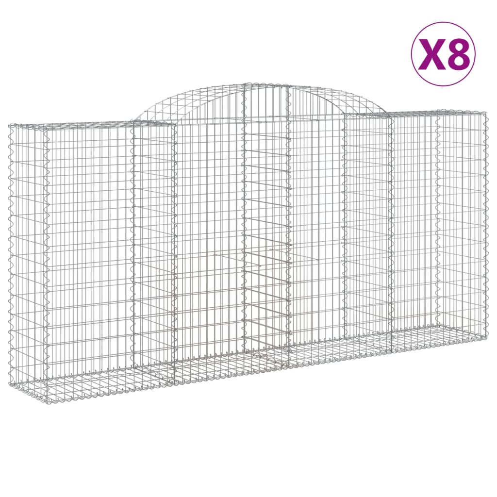 Gabionen mit Hochbogen 8 Stk. 300x50x140/160cm Verzinktes Eisen