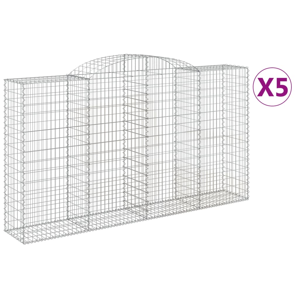 Gabionen mit Hochbogen 5 Stk. 300x50x160/180cm Verzinktes Eisen