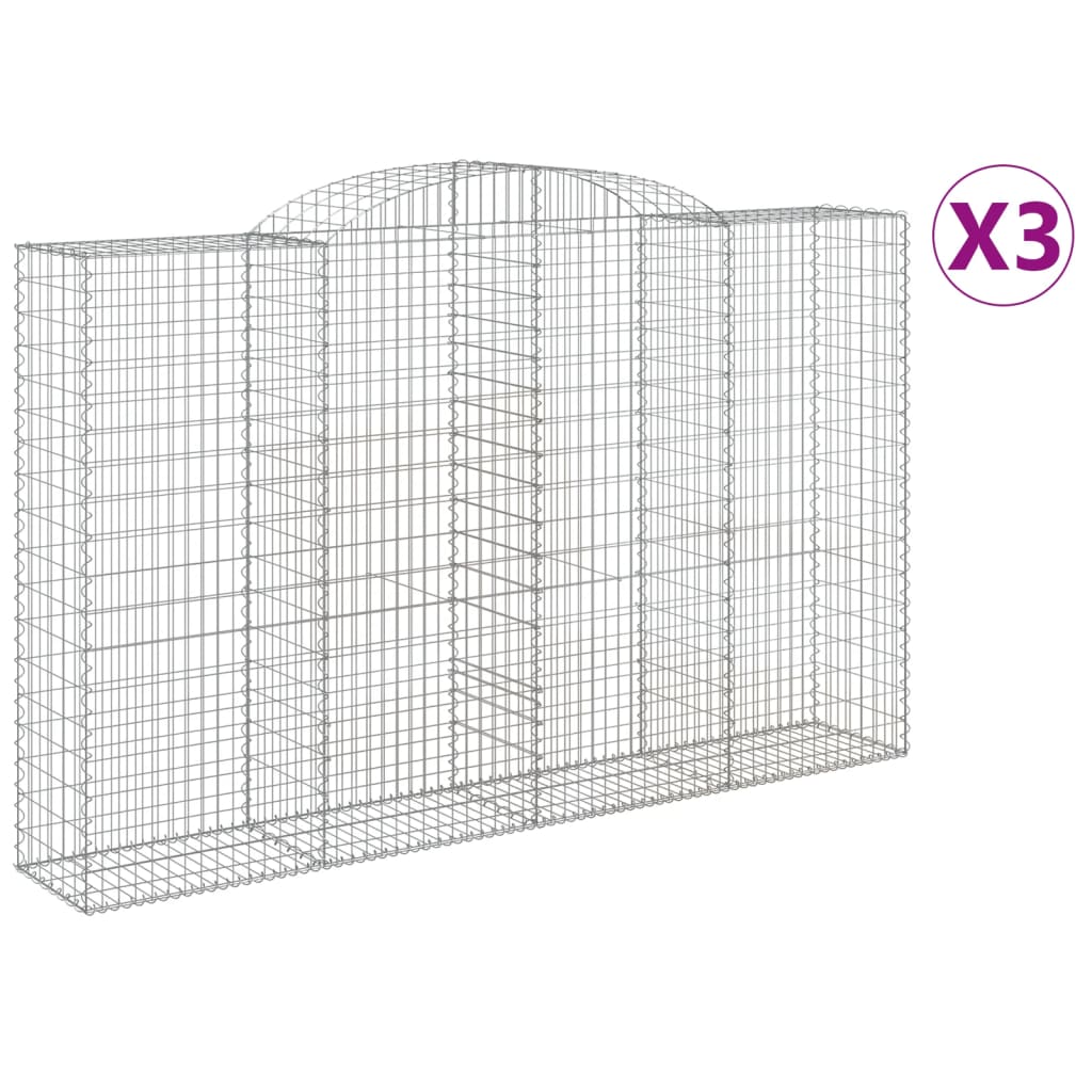 Gabionen mit Hochbogen 3 Stk. 300x50x180/200cm Verzinktes Eisen