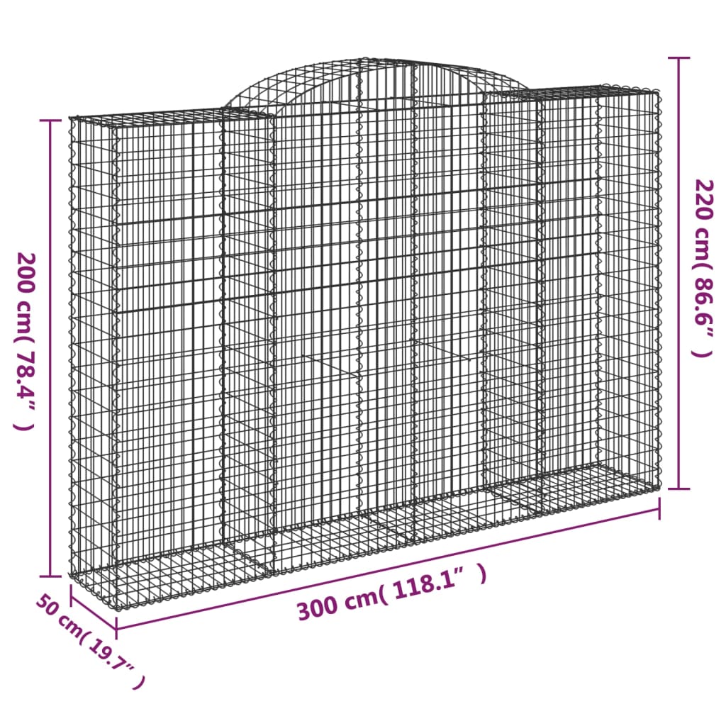 Gabionen mit Hochbogen 9 Stk. 300x50x200/220cm Verzinktes Eisen