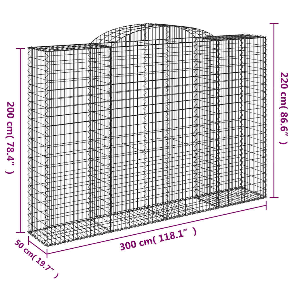 Gabionen mit Hochbogen 12 Stk 300x50x200/220cm Verzinktes Eisen