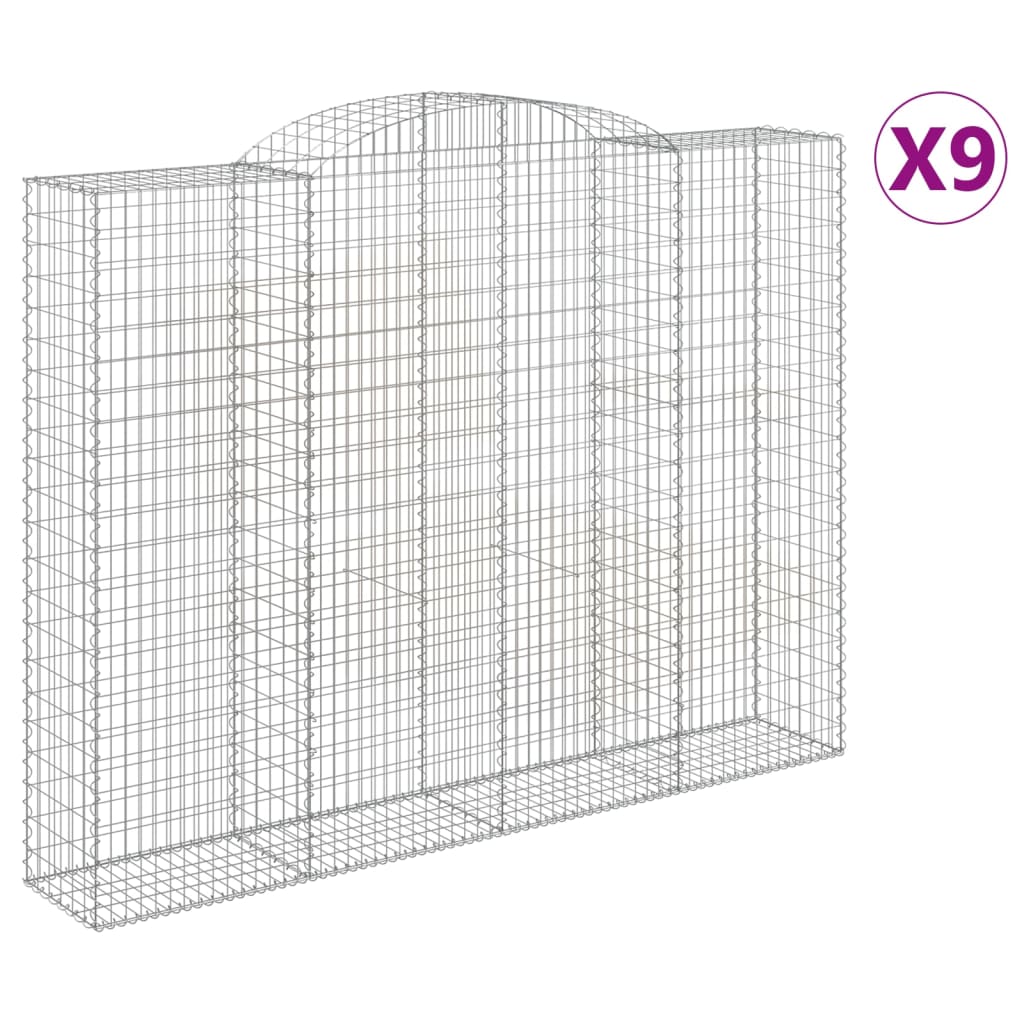 Gabionen mit Hochbogen 9 Stk. 300x50x220/240cm Verzinktes Eisen