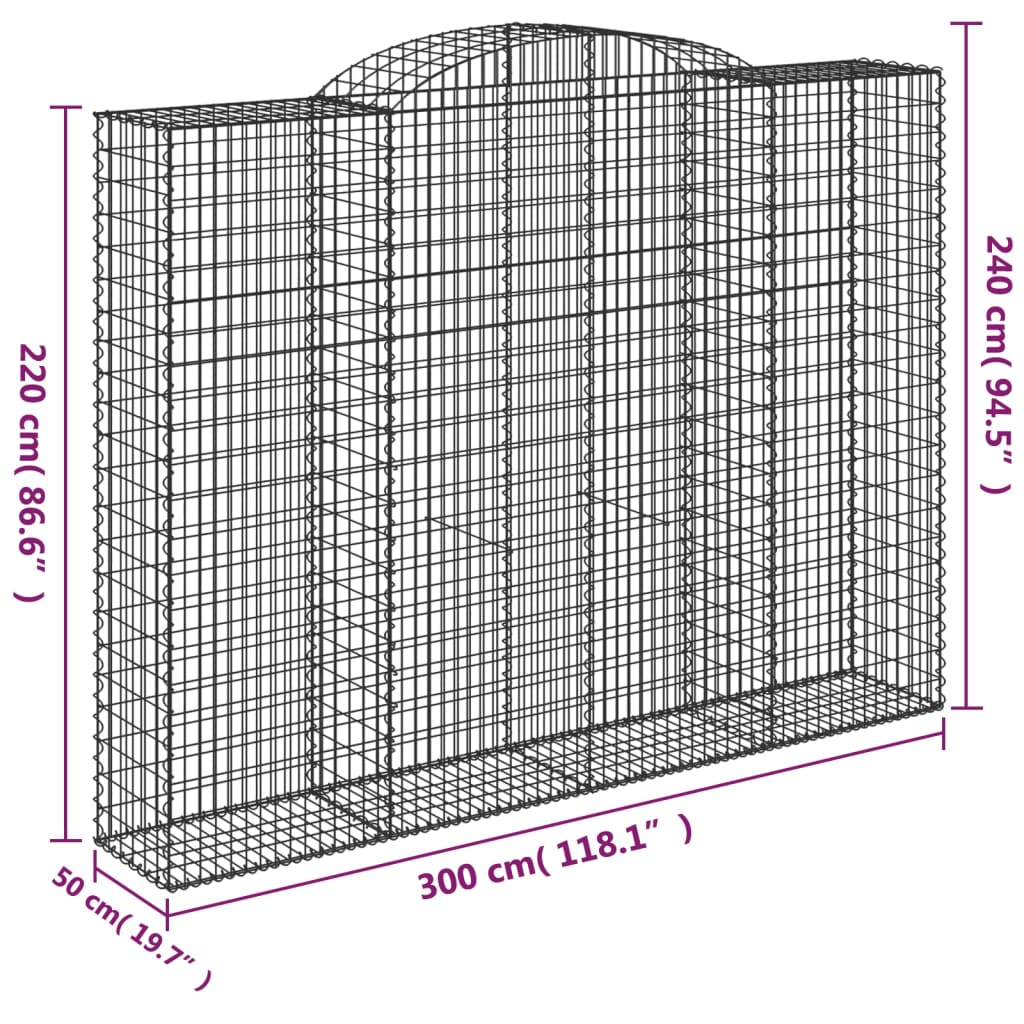 Gabionen mit Hochbogen 12 Stk 300x50x220/240cm Verzinktes Eisen
