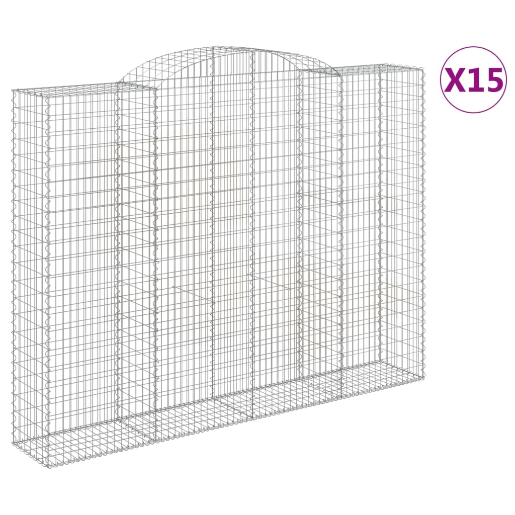 Gabionen mit Hochbogen 15 Stk 300x50x220/240cm Verzinktes Eisen