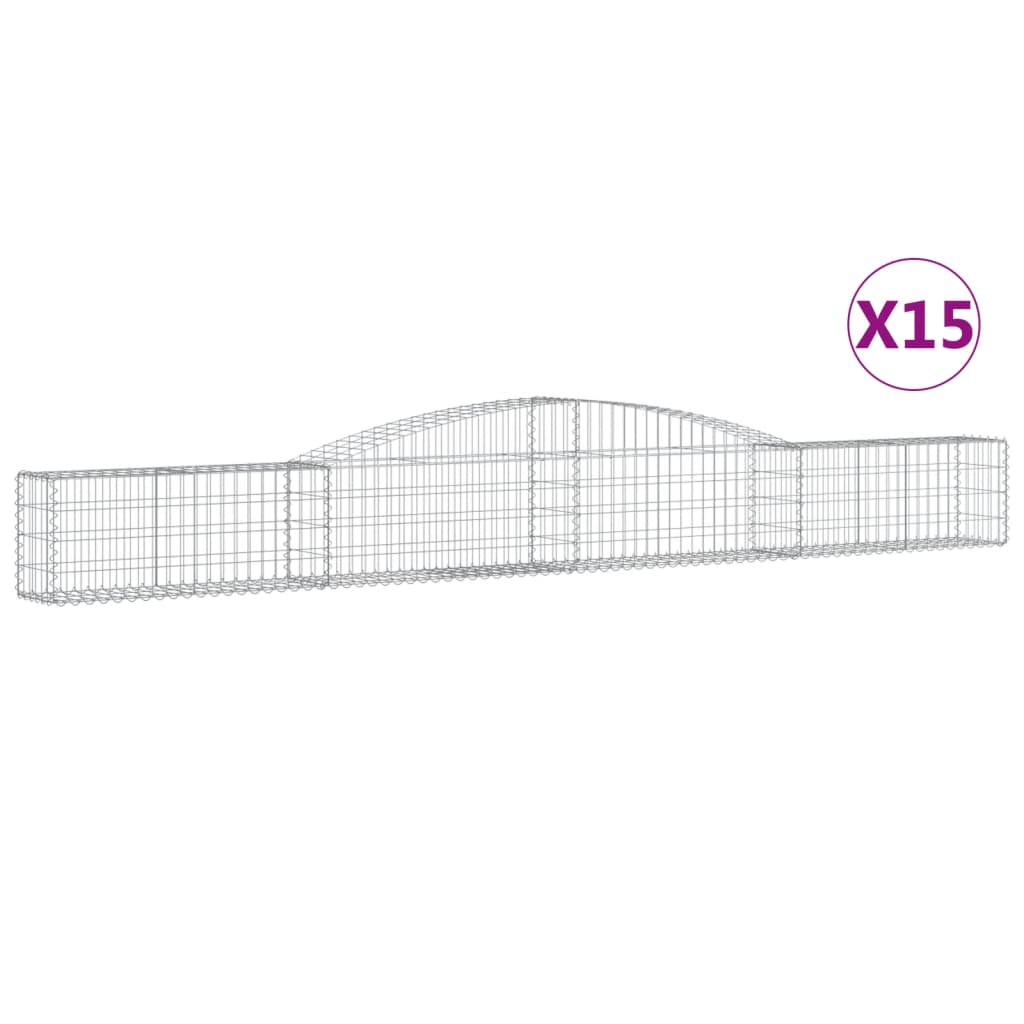 Gabionen mit Hochbogen 15 Stk. 400x30x40/60 cm Verzinktes Eisen