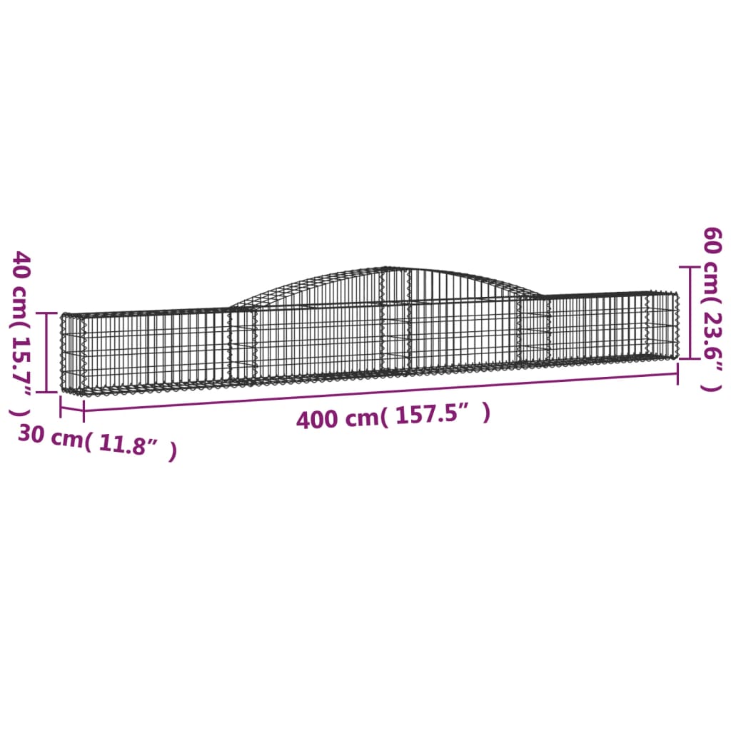 Gabionen mit Hochbogen 15 Stk. 400x30x40/60 cm Verzinktes Eisen