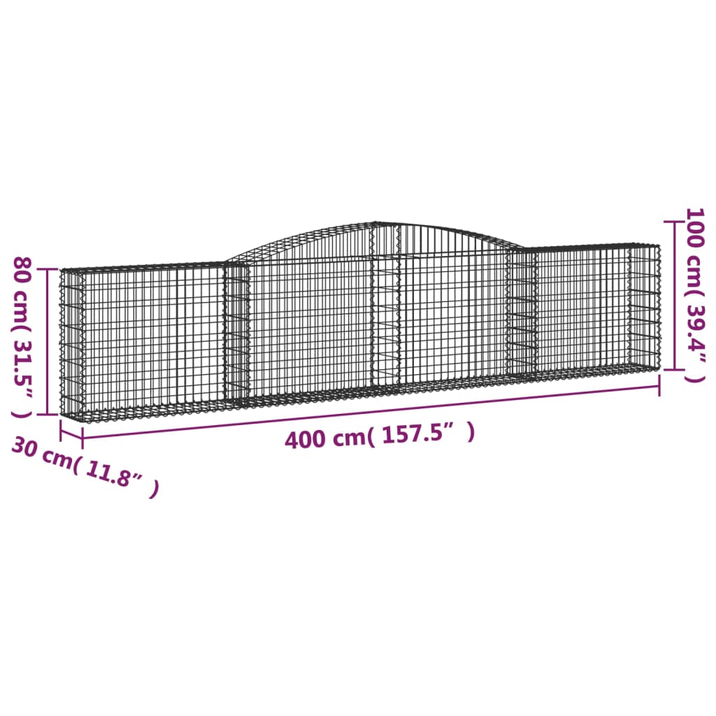 Gabionen mit Hochbogen 8 Stk. 400x30x80/100cm Verzinktes Eisen
