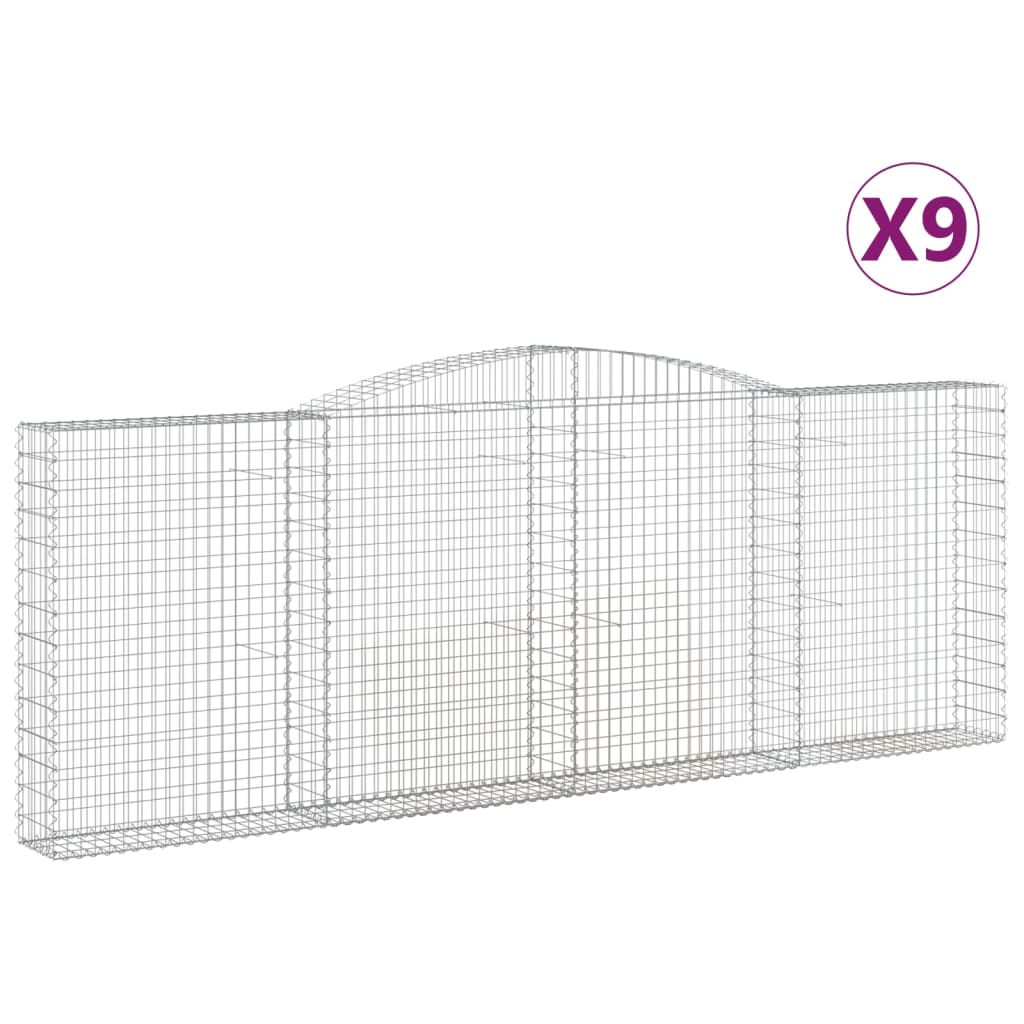 Gabionen mit Hochbogen 9 Stk. 400x30x140/160cm Verzinktes Eisen