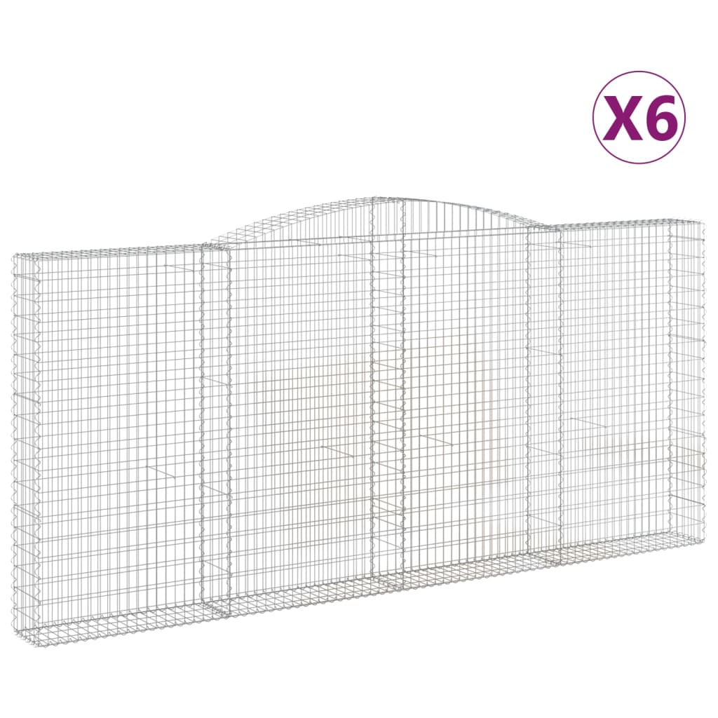 Gabionen mit Hochbogen 6 Stk. 400x30x180/200cm Verzinktes Eisen