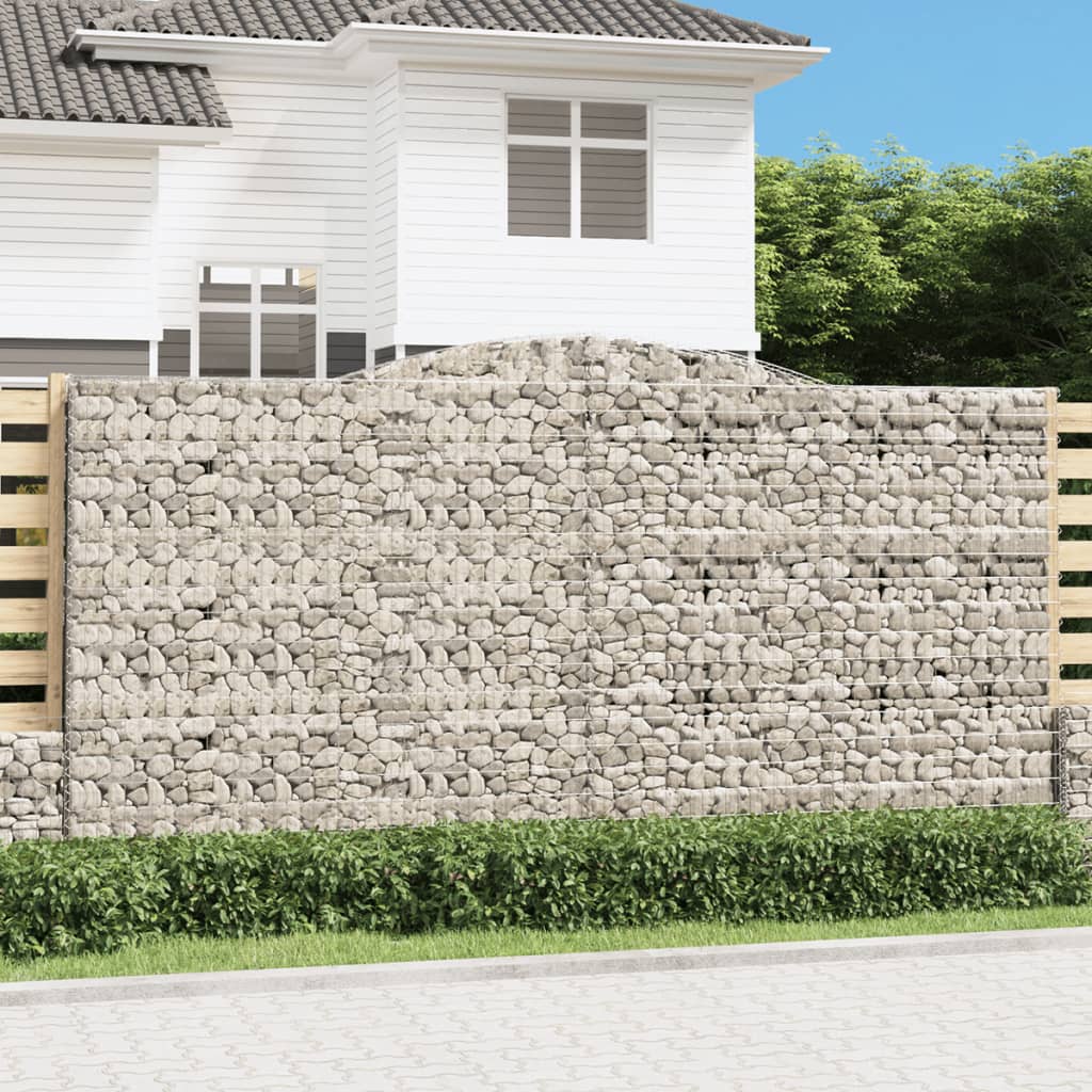 Gabionen mit Hochbogen 4 Stk. 400x30x200/220cm Verzinktes Eisen