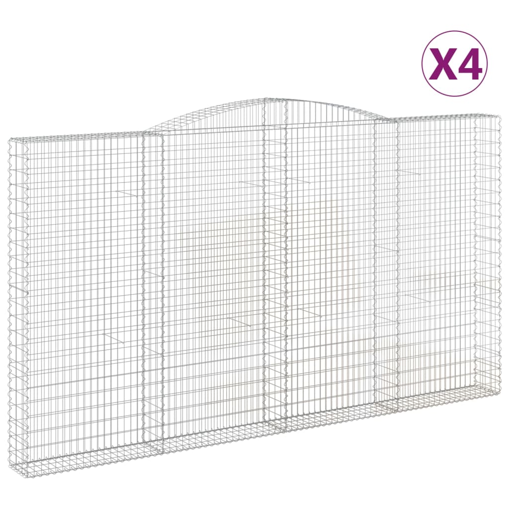 Gabionen mit Hochbogen 4 Stk. 400x30x220/240cm Verzinktes Eisen