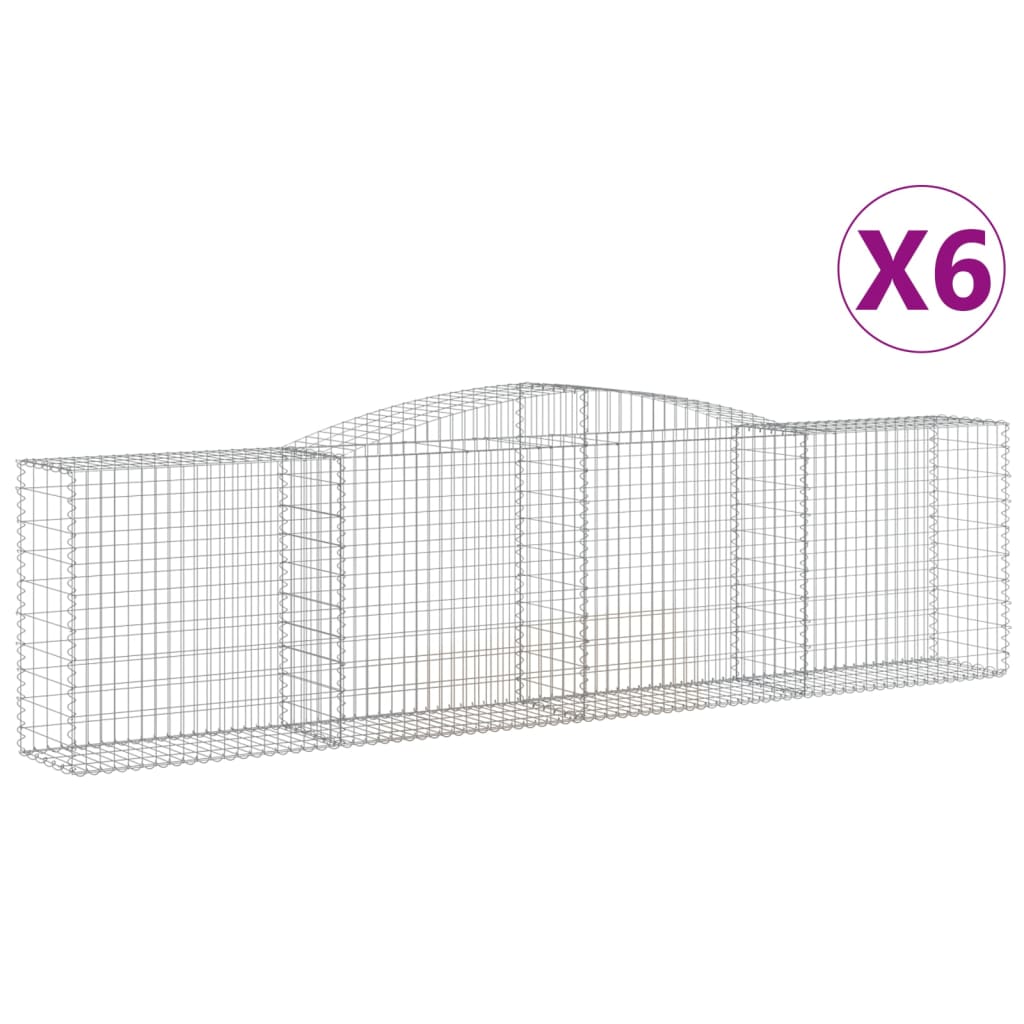 Gabionen mit Hochbogen 6 Stk. 400x50x100/120cm Verzinktes Eisen