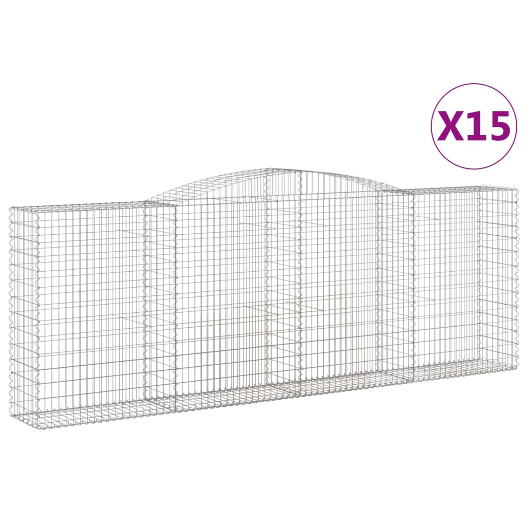 Gabionen mit Hochbogen 15 Stk 400x50x140/160cm Verzinktes Eisen