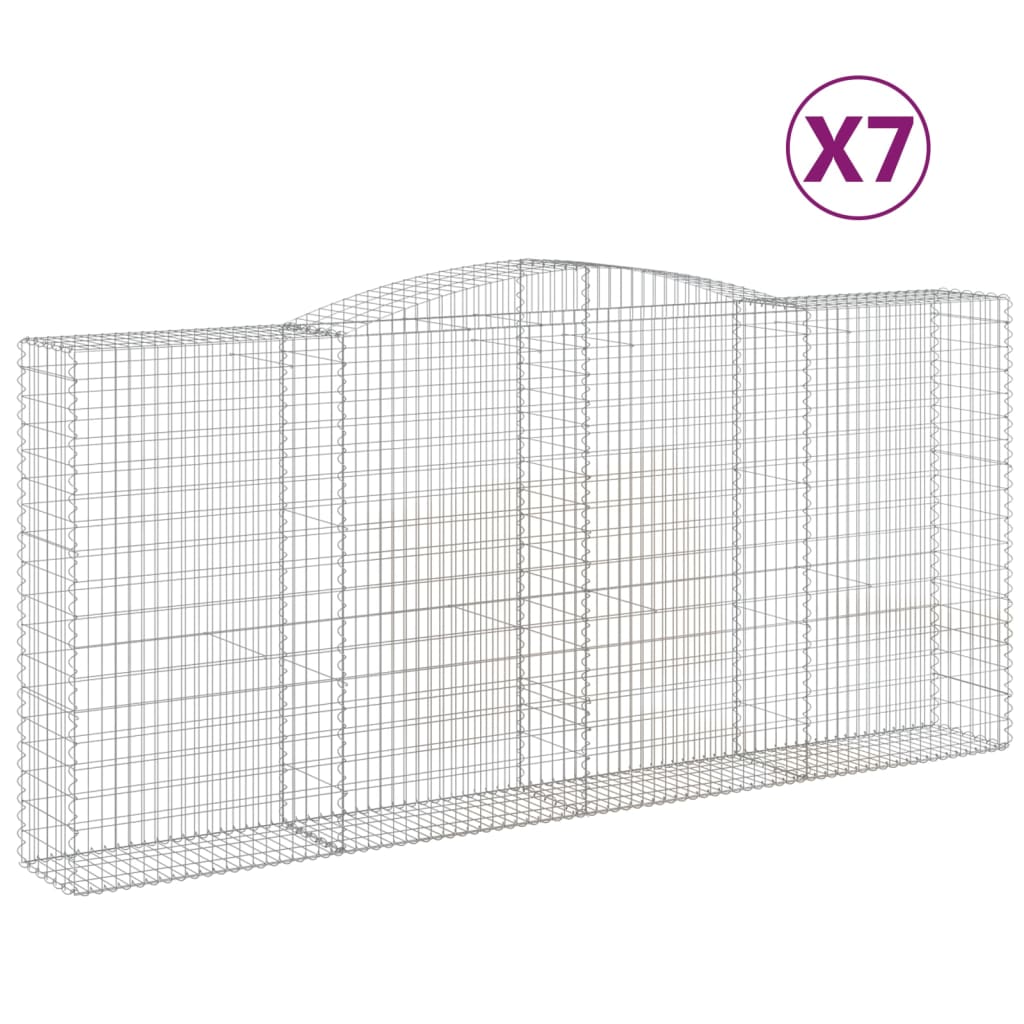 Gabionen mit Hochbogen 7 Stk. 400x50x180/200cm Verzinktes Eisen