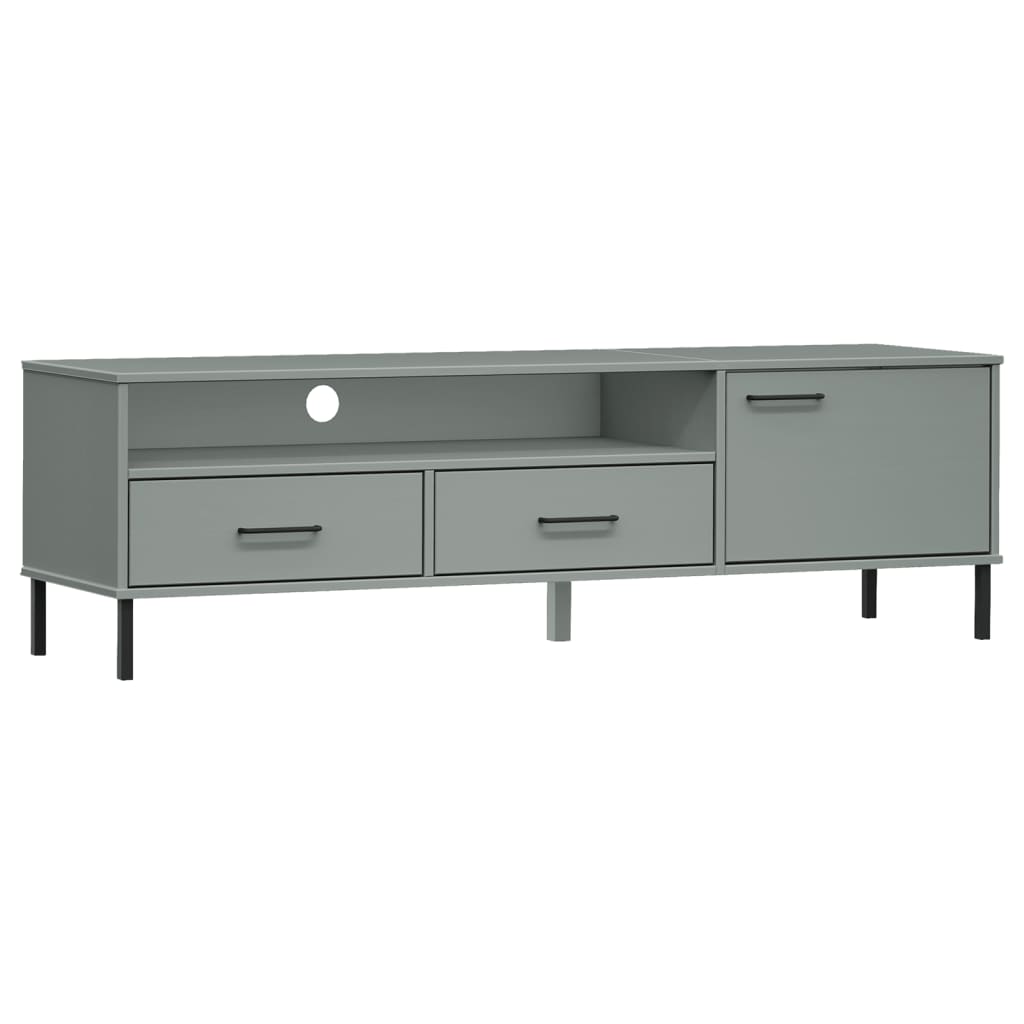 TV-Schrank OSLO mit Metallbeinen Grau Massivholz Kiefer