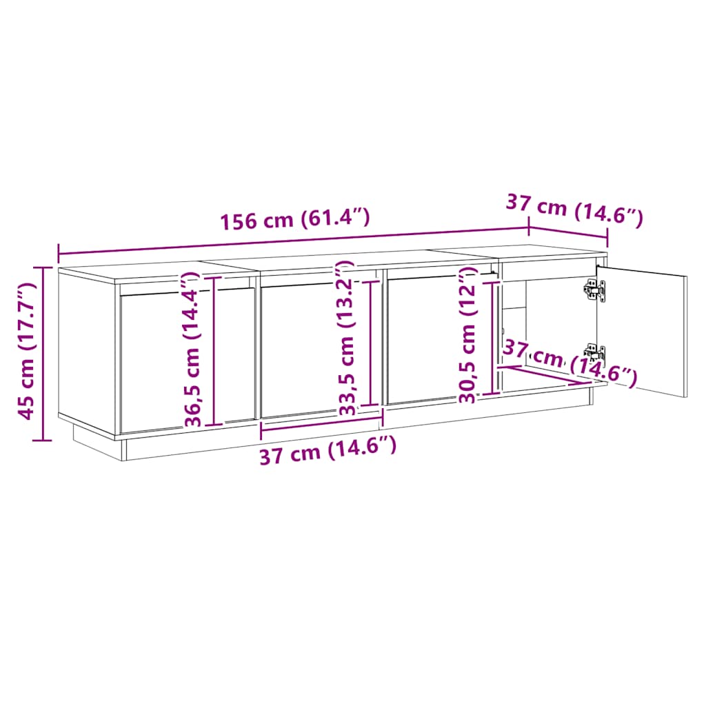 TV-Schrank 156x37x45 cm Massivholz Kiefer