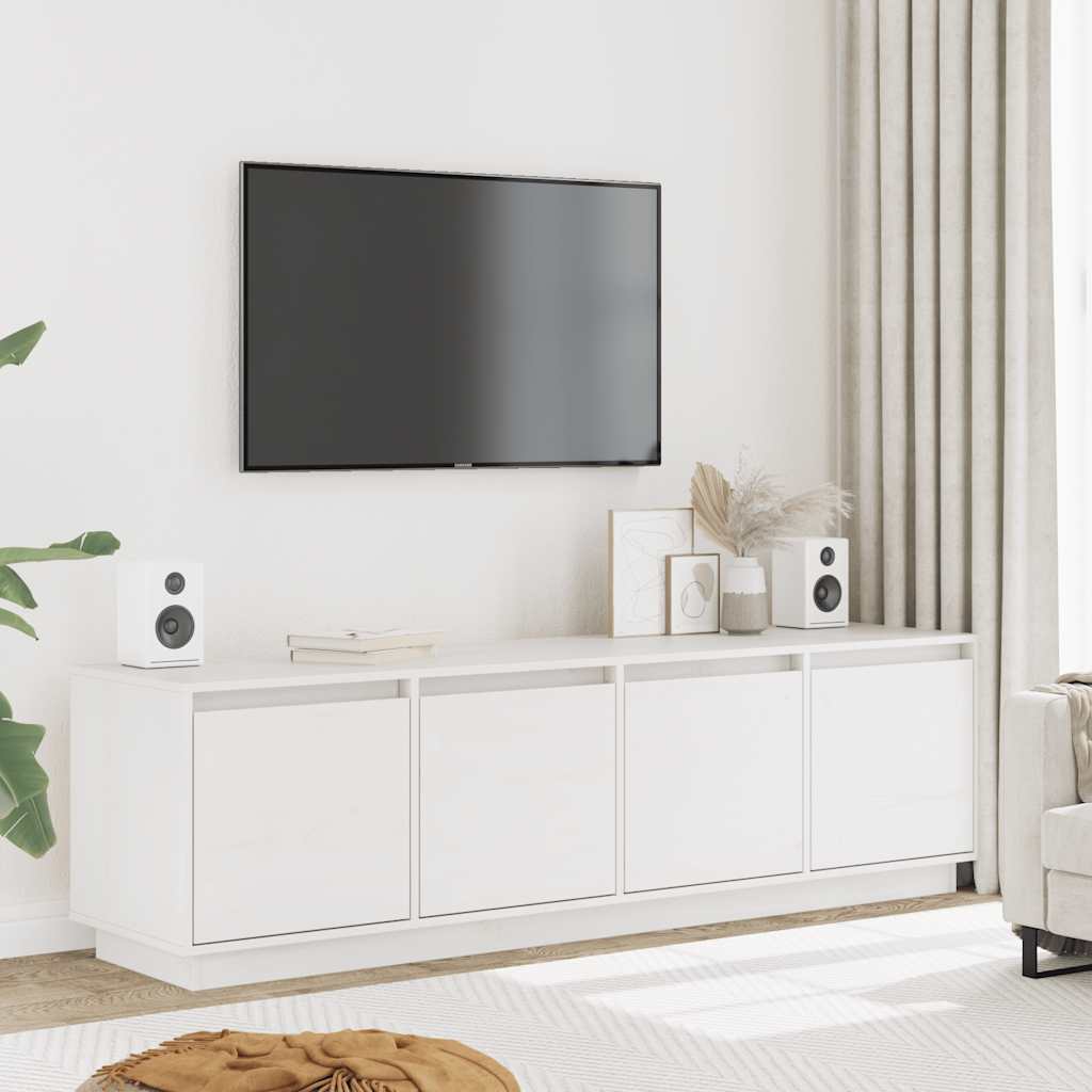 TV-Schrank Weiß 156x37x45 cm Massivholz Kiefer