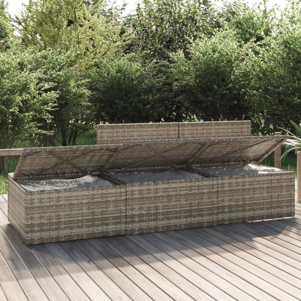 3-tlg. Garten-Lounge-Set mit Kissen Grau Poly Rattan