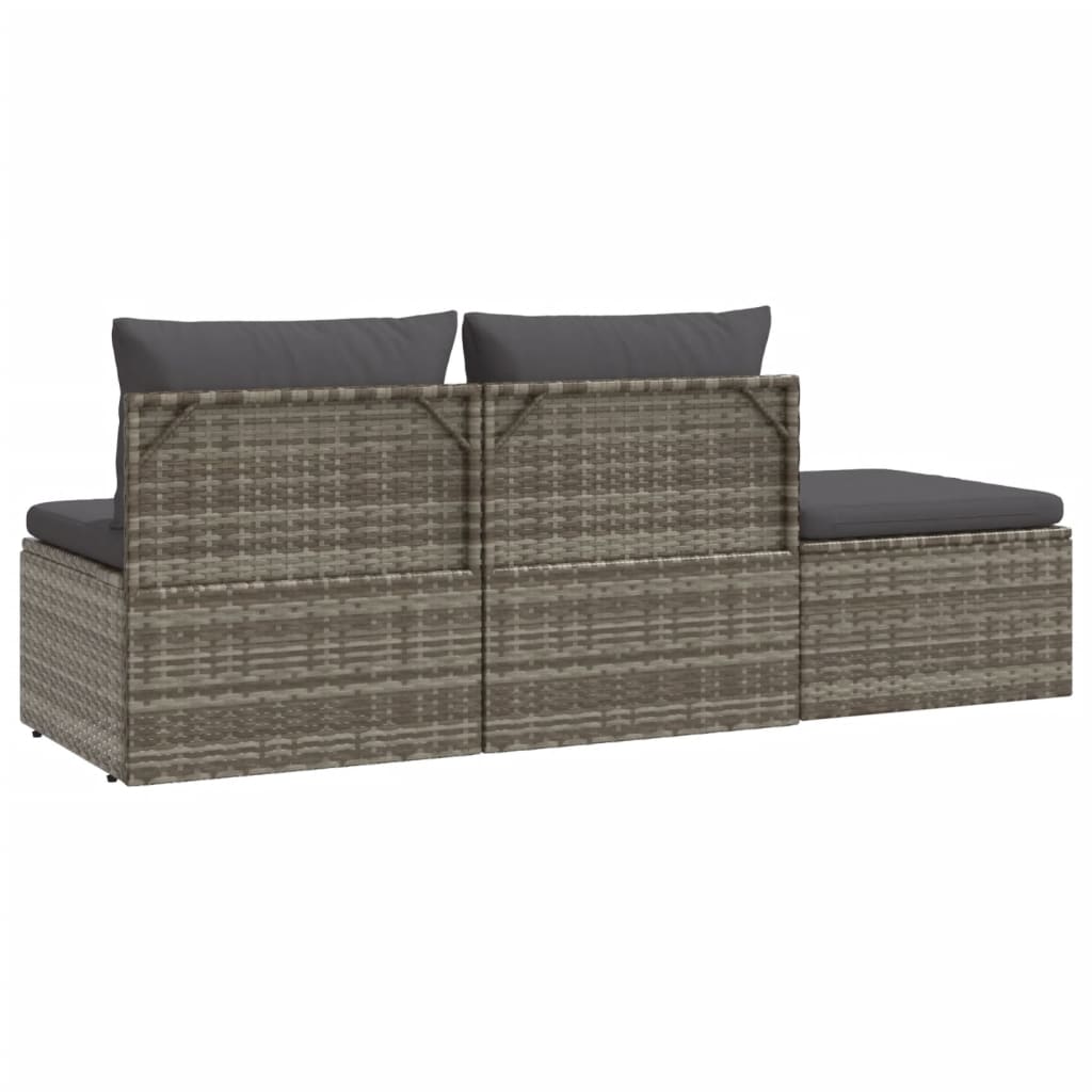 3-tlg. Garten-Lounge-Set mit Kissen Grau Poly Rattan