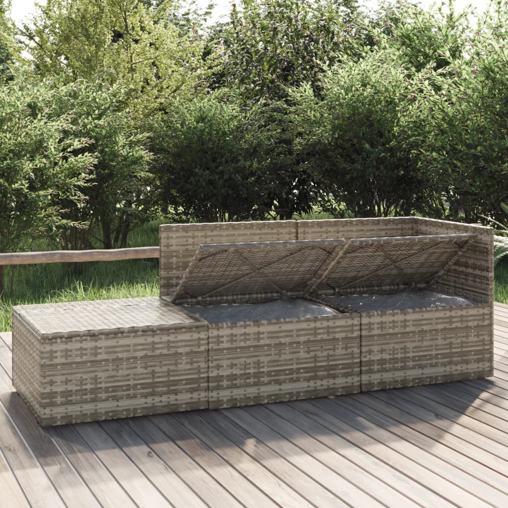 3-tlg. Garten-Lounge-Set mit Kissen Grau Poly Rattan