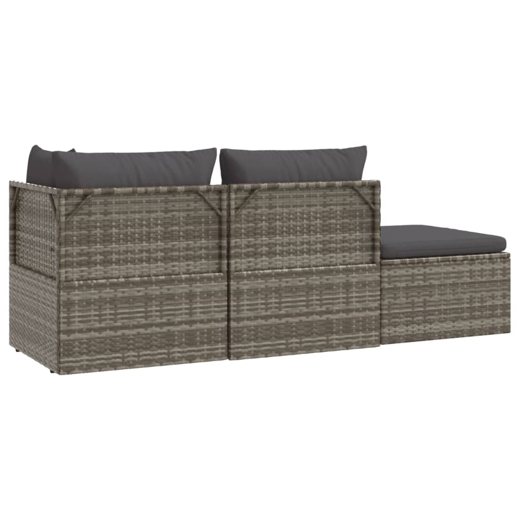 3-tlg. Garten-Lounge-Set mit Kissen Grau Poly Rattan