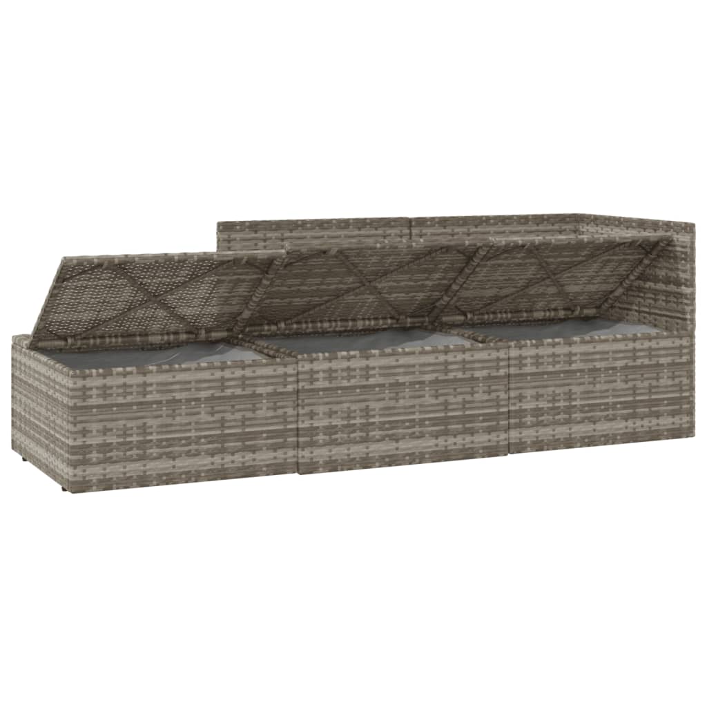 3-tlg. Garten-Lounge-Set mit Kissen Grau Poly Rattan