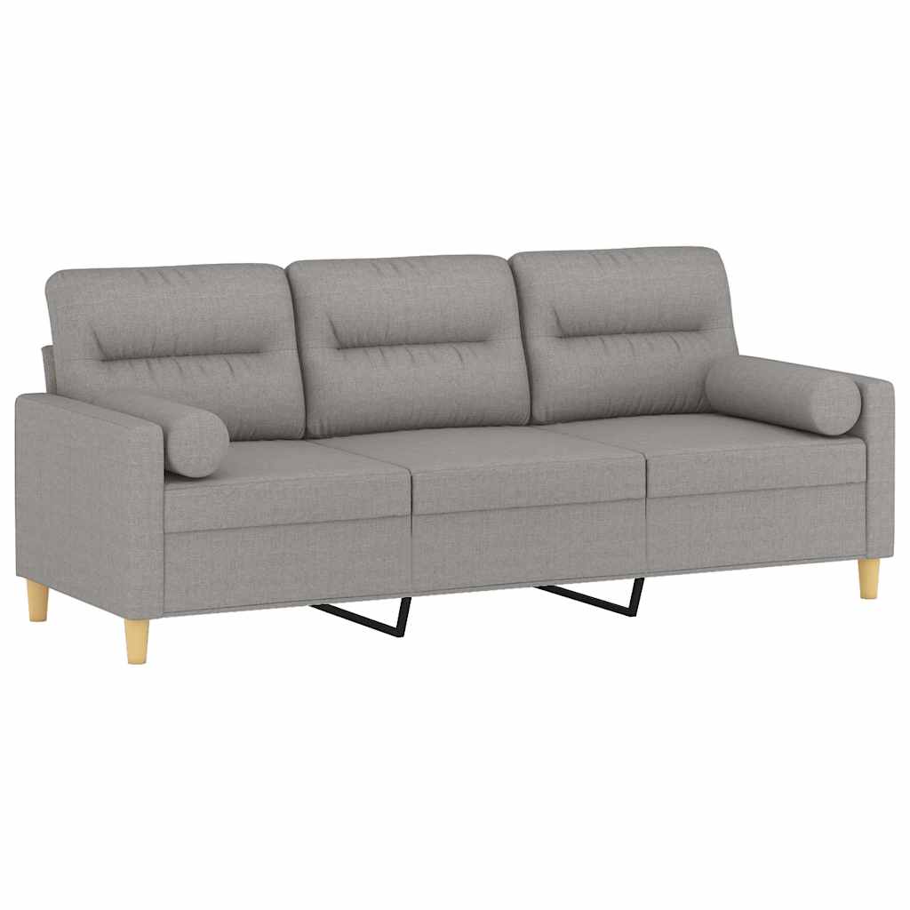 3-Sitzer-Sofa mit Kissen Hellgrau 180 cm Stoff
