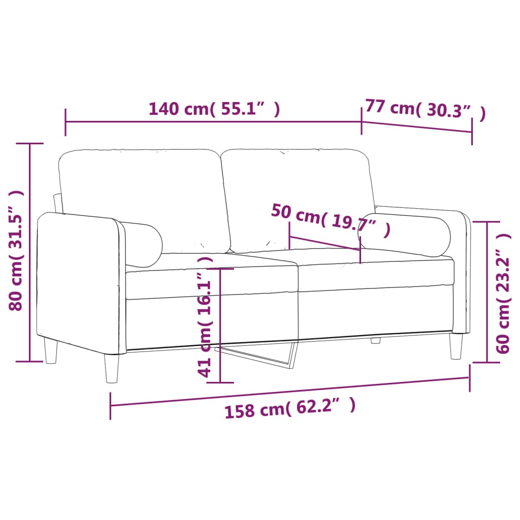 2-Sitzer-Sofa mit Kissen Hellgrau 140 cm Samt