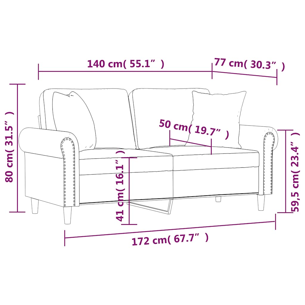 2-Sitzer-Sofa mit Kissen Hellgrau 140 cm Samt