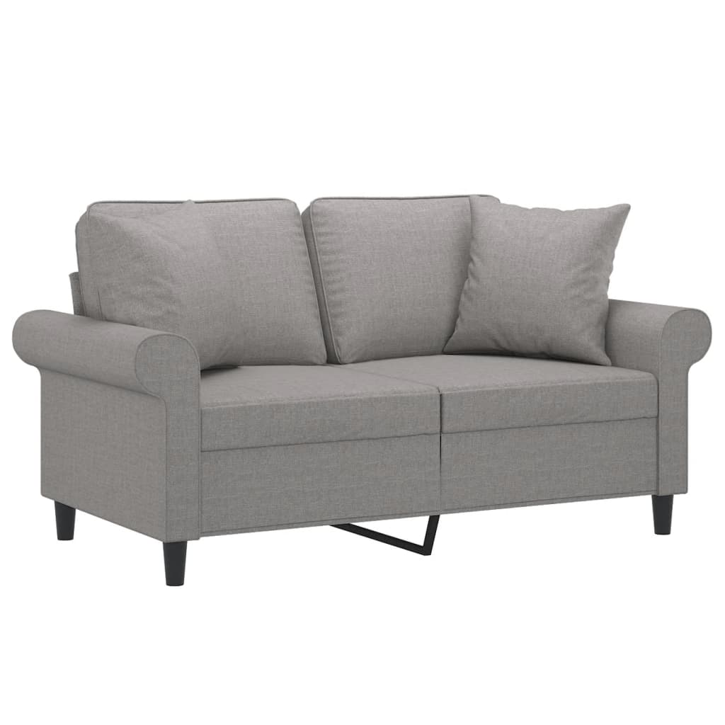 2-Sitzer-Sofa mit Kissen Hellgrau 120 cm Stoff