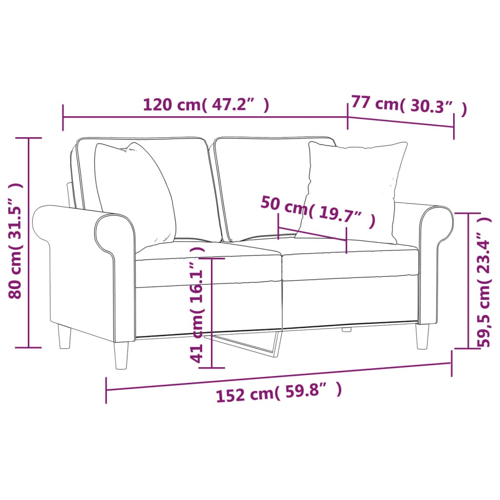 2-Sitzer-Sofa mit Kissen Hellgrau 120 cm Stoff
