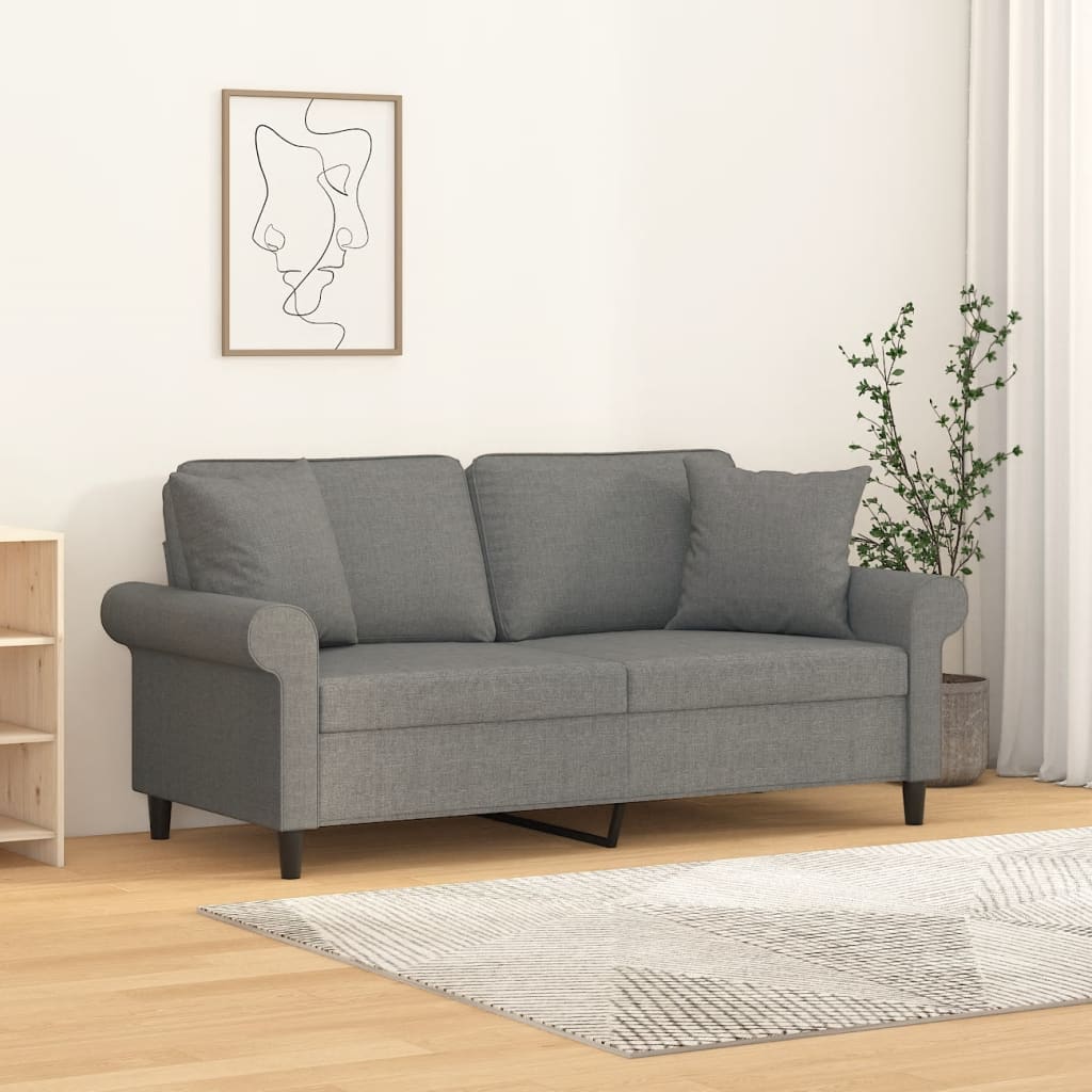 2-Sitzer-Sofa mit Kissen Dunkelgrau 140 cm Stoff