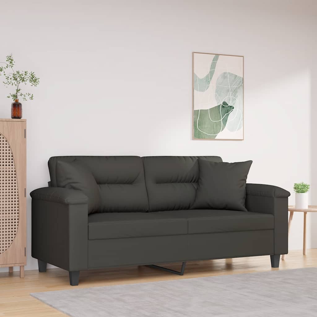 2-Sitzer-Sofa mit Kissen Dunkelgrau 140 cm Mikrofasergewebe