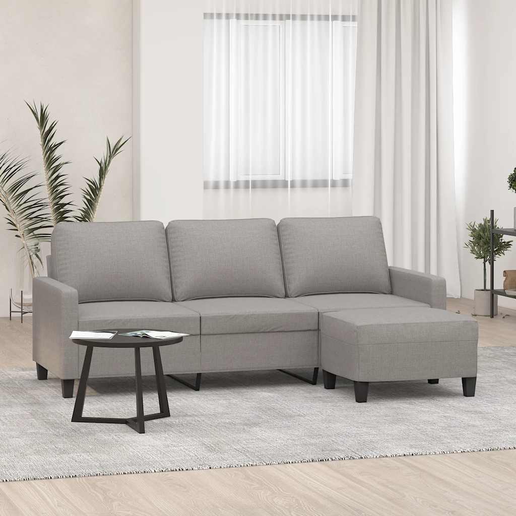 3-Sitzer-Sofa mit Hocker Hellgrau 180 cm Stoff