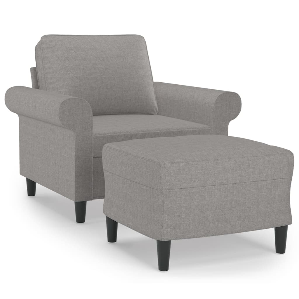Sessel mit Hocker Hellgrau 60 cm Stoff
