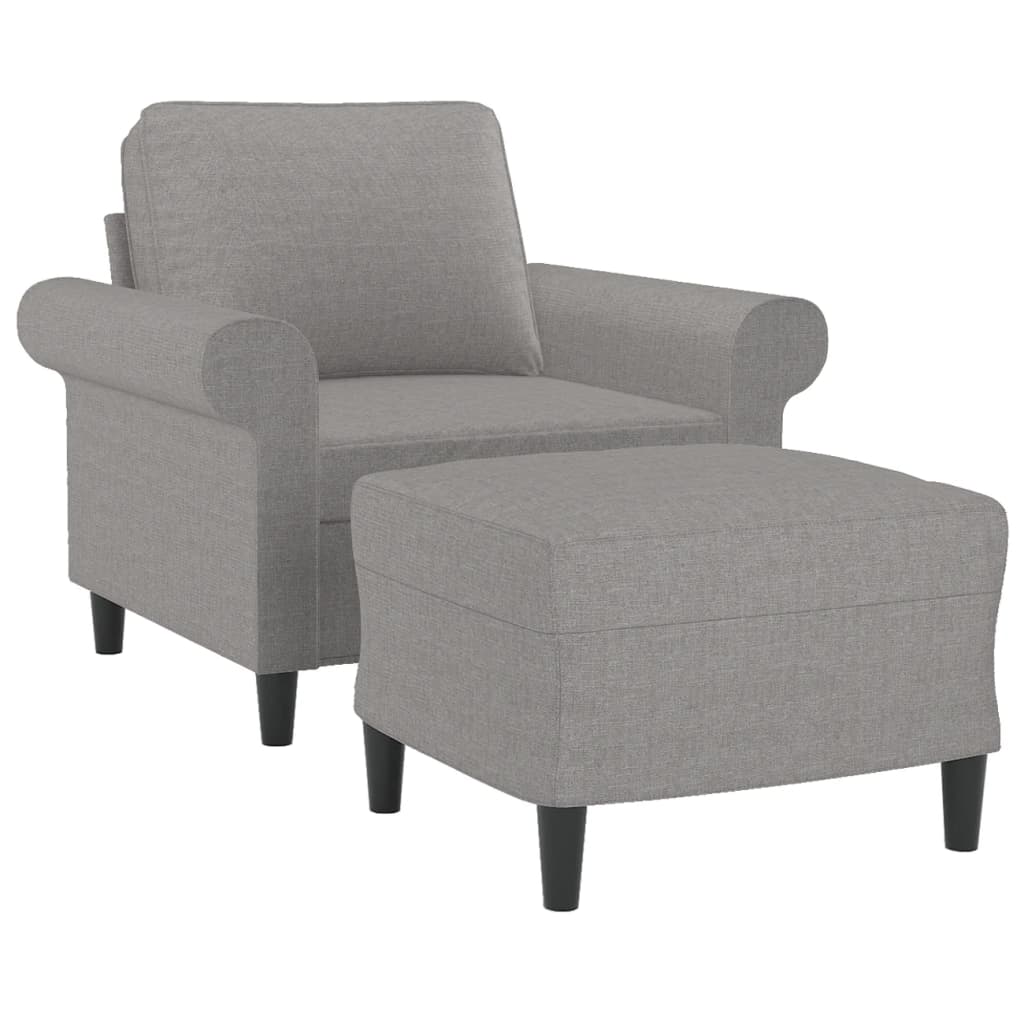 Sessel mit Hocker Hellgrau 60 cm Stoff
